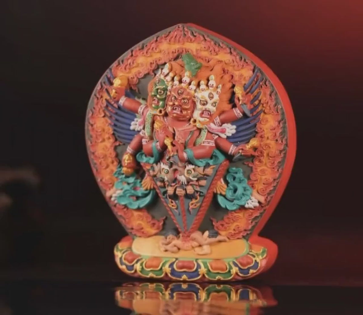 Load video: Handcrafted Black Hayagriva Phurba 3D Tibetan Thangka | Wrathful Buddhist Shrine Ornament | Sacred Altar Decor