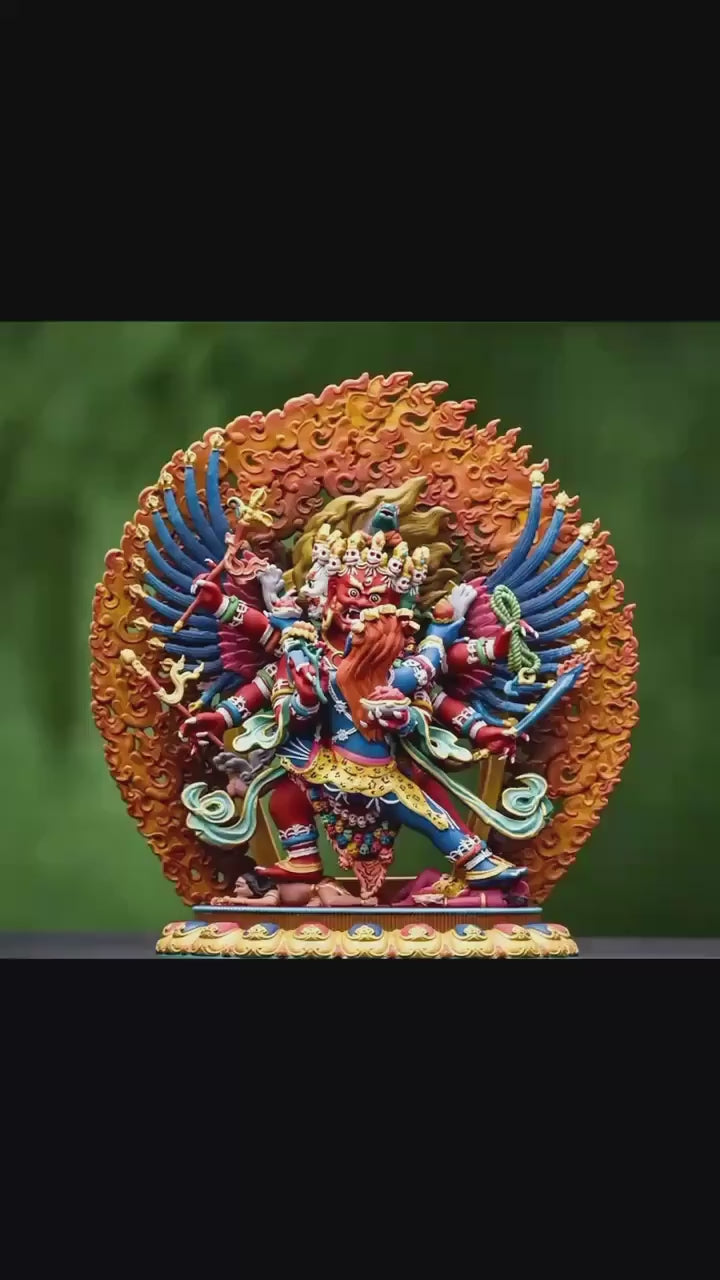 Painted Solid Copper Hayagriva Statue 15cm, Handcrafted Tibetan Buddhist Wrathful Guardian Deity, Vajrayana Altar Decor Gift