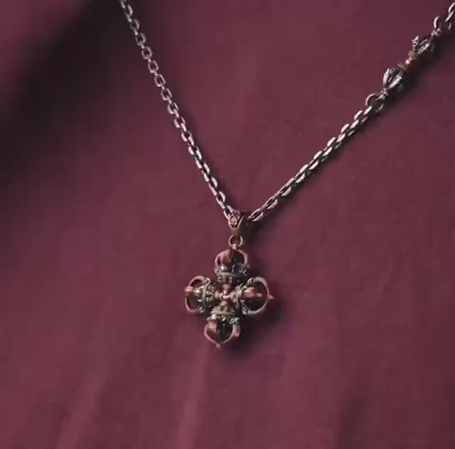 Load video: Handmade Brass Vajra Pendant: Tibetan Buddhist Amulet