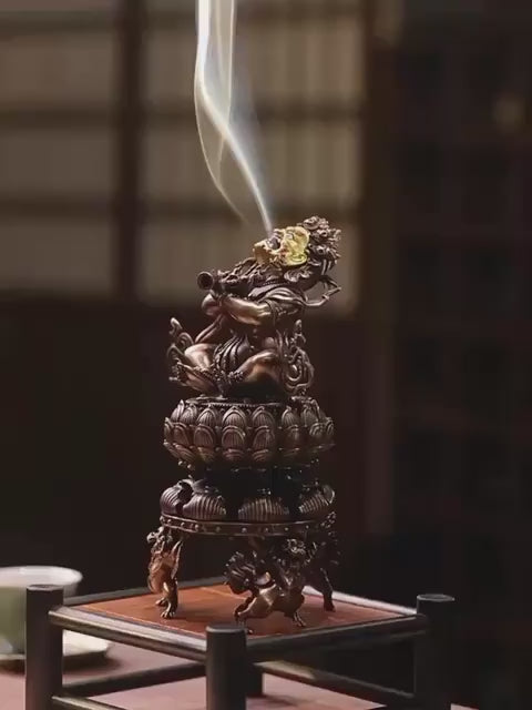 Load video: Handmade Purple Copper Vajra Incense Burner, Chinese Zen Meditation Incense Holder for Sandalwood &amp; Agarwood, Tea Ceremony Decor