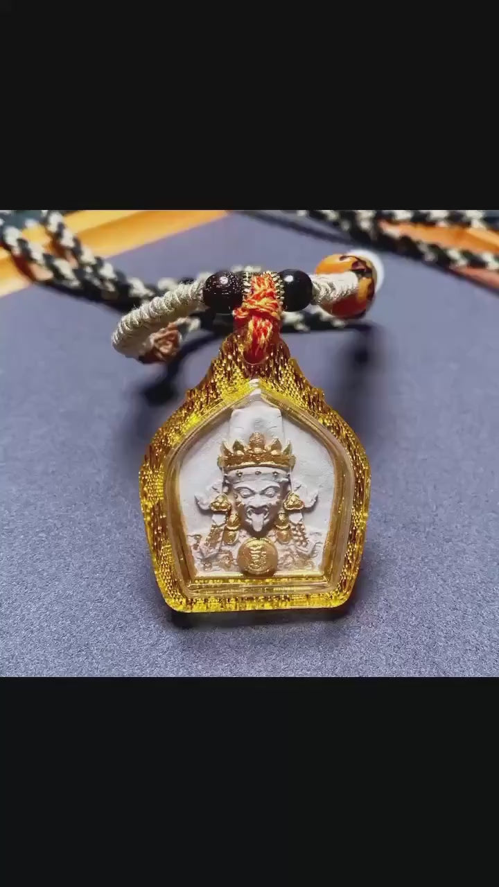 Load video: Hand Painted Palden Lhamo Tsa Tsa Pendant, Tibetan Buddhist Holy Ash Medicinal Amulet, Miniature Thangka Necklace, Meditation Protection