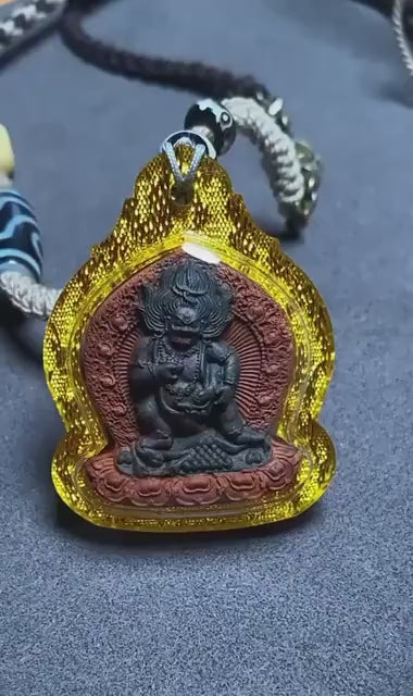 Load video: Black Jambhala Mixed-Color Tsa Tsa Gawu Box Pendant, Tibetan Medicine Clay Shrines Necklace, Tantric Buddhism Amulet, Religious Jewelry Gift