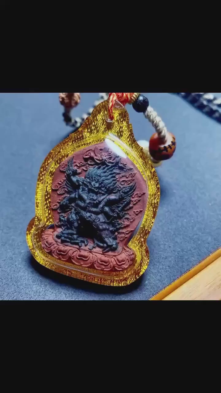 Vajrakilaya Thangka Pendant, Multi Color Splice Medicine Clay Tsa Tsa Necklace, Tibetan Buddhist Amulet Gau Box, Phurba Talisman Jewelry