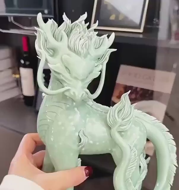 Load video: Handcrafted Ceramic Qilin Pixiu Tea Pet, Jingdezhen Mystical Beast Statue, Creative Wealth Feng Shui Ornament, Old Money Home Decor Gift