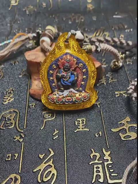 Hand-Painted Black Jambhala Tibetan Tsa Tsa Pendant, Mineral Pigment Buddhist Necklace, Spiritual Amulet for Wealth & Protection, Zen Gift