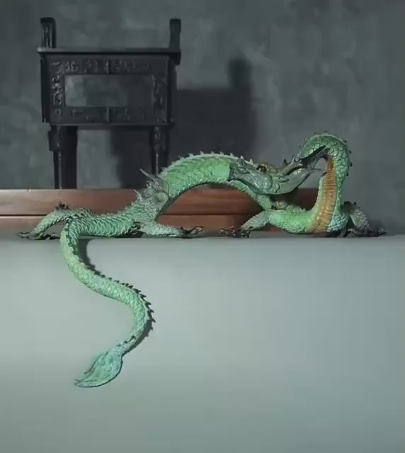 Load video: Handcrafted Brass Dragon Statue: Tibetan Feng Shui Decor