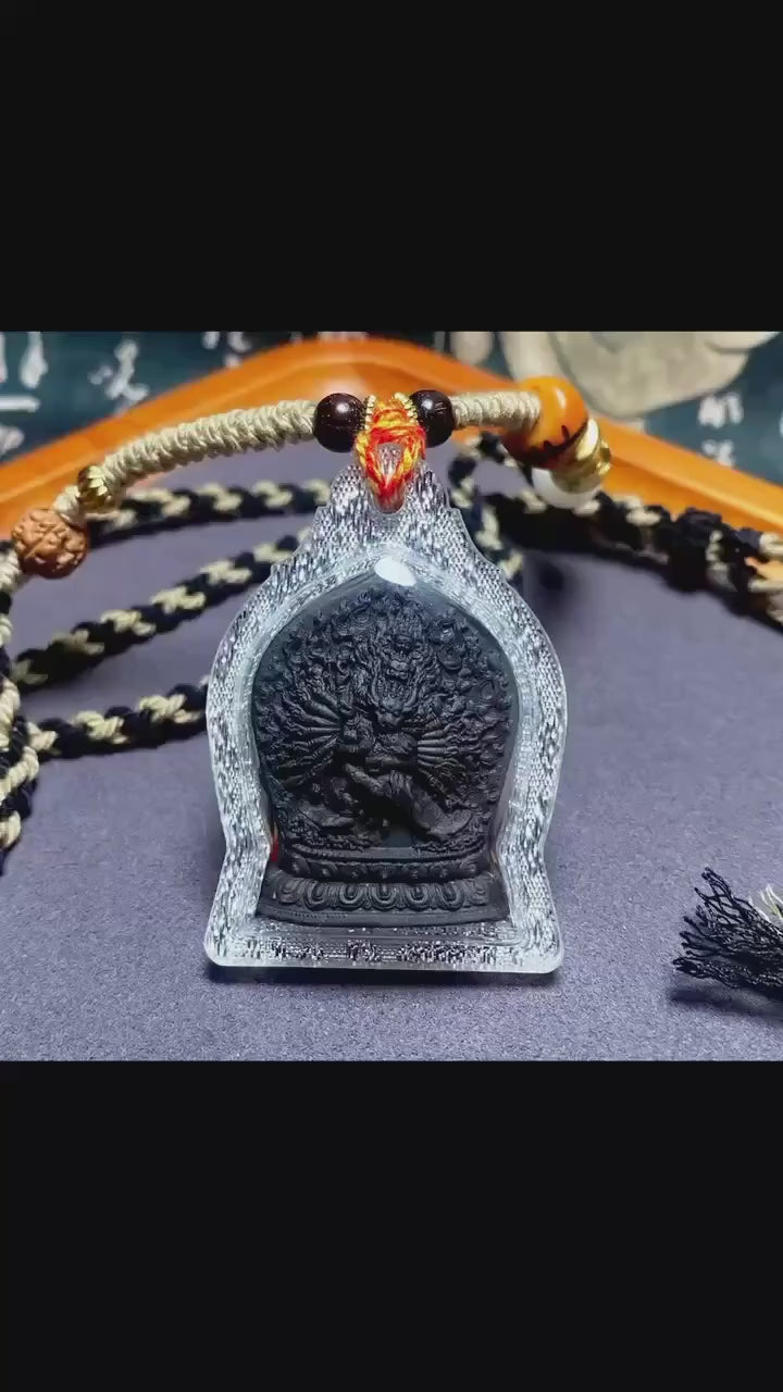 Yamantaka Vajrabhairava Tsa Tsa Pendant, Tibetan Buddhist Clay Statue Necklace, Handmade Vajra Gau Box Amulet, Himalayan Meditation Jewelry