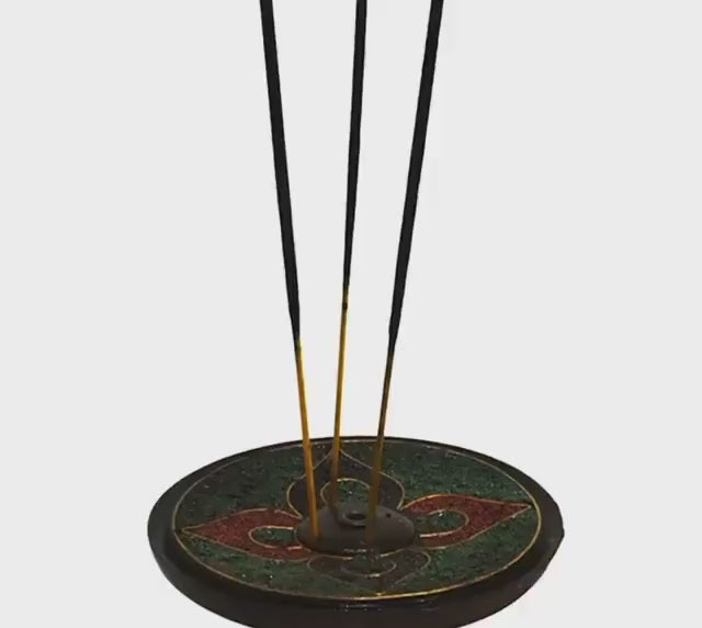 Load video: Handcrafted Nepalese Incense Holder | Large 9.2cm Base | 5mm Thick Incense Burner | Tibetan Incense Stand
