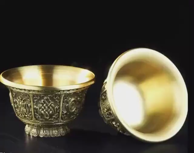 Load video: Handcrafted Copper Brass Offering Bowl Tibetan Buddhist Altar Cup for Rituals Meditation Incense Offerings